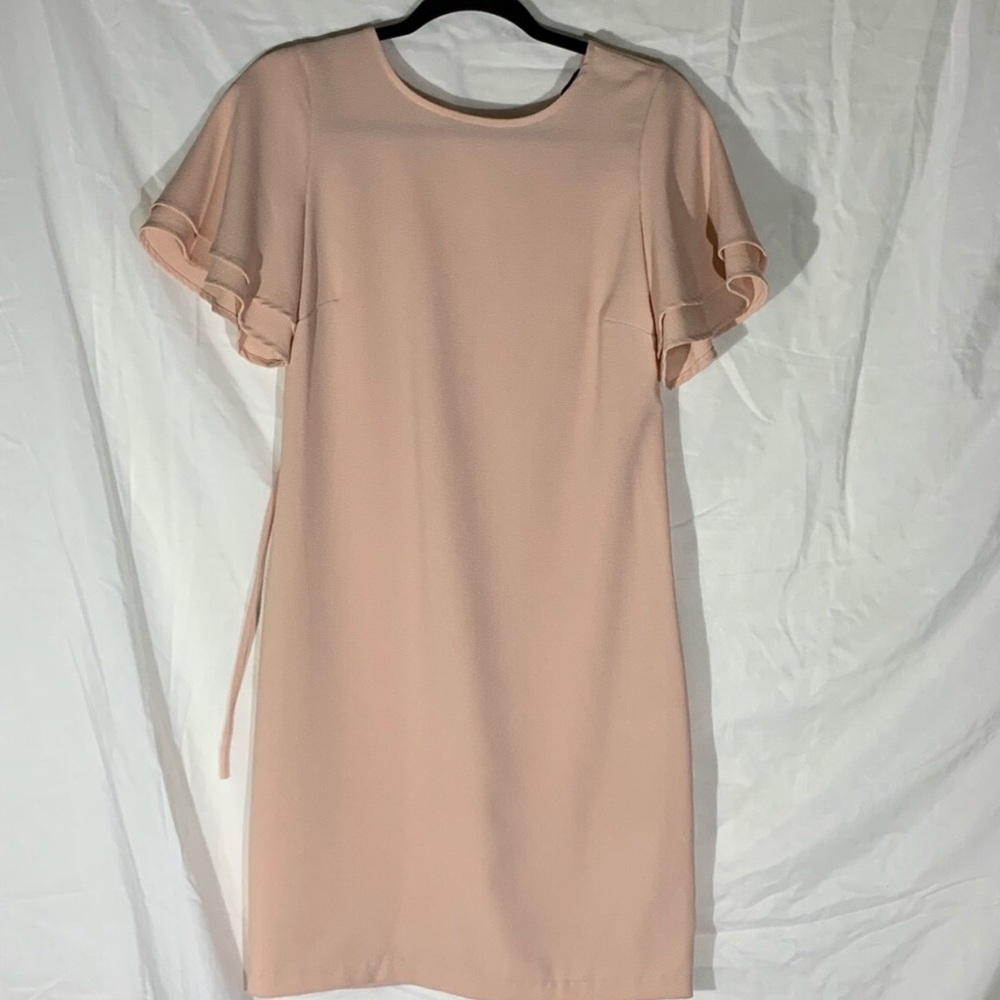 MYSTIC Shift Dress Flutter Sleeve Blush Pink Chic